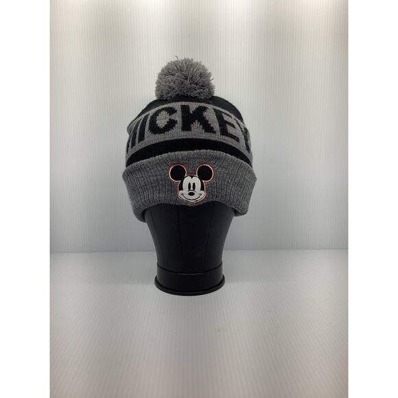 Disney Mickey Logo Pom Beanie Black & Gray - Picture 1 of 2